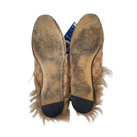 Gucci GG Monogram Fur Princetown Mules Horsebit Natural Size 39.5 - Picture 8 of 11